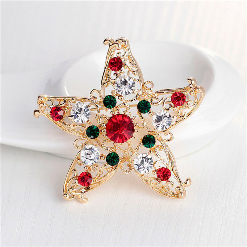 1x New Unisex Star Crystal Rhinestone Snowman Christmas Brooch Pin Xmas Gi.l8
