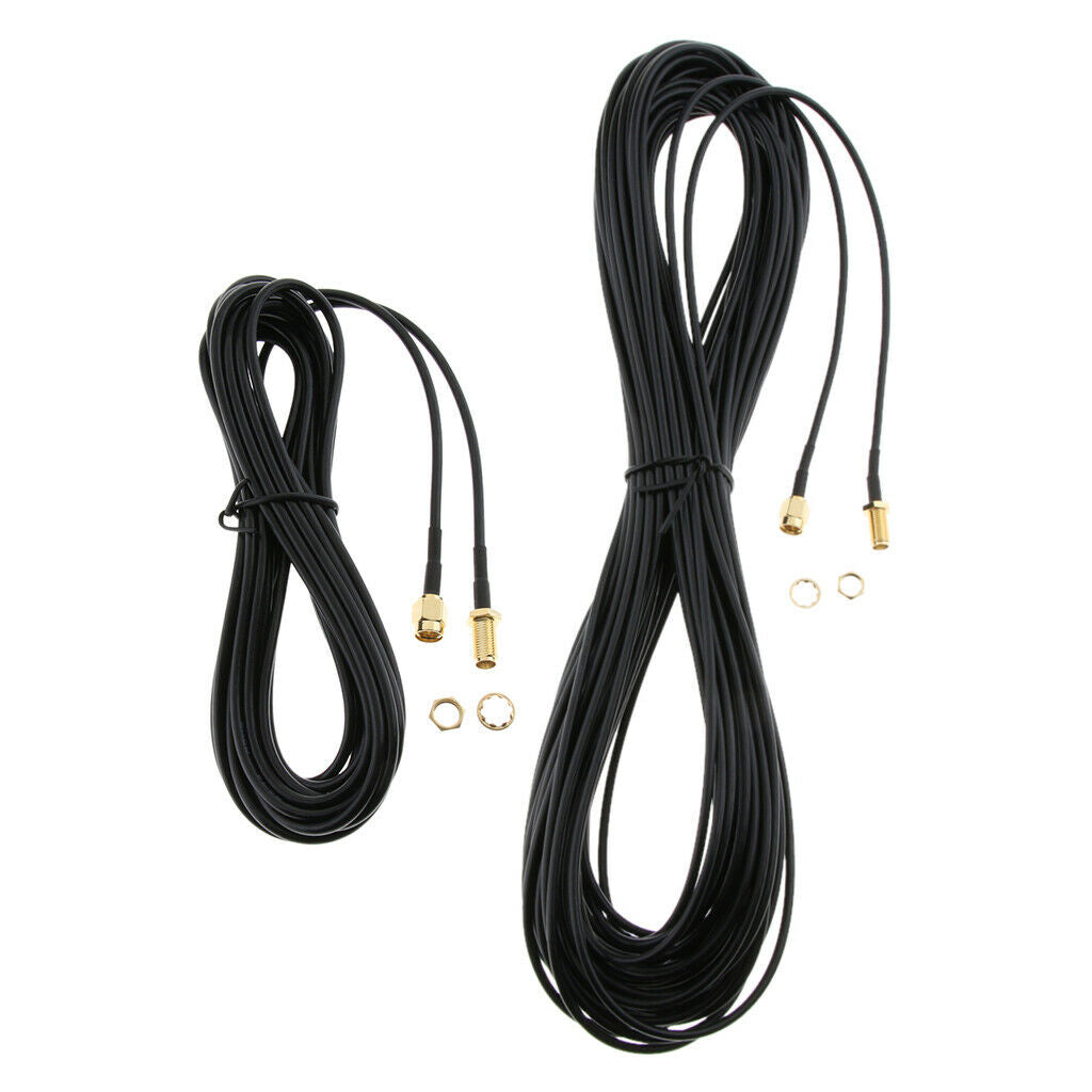 2Pcs RP-SMA Male to Female Wifi Antenna Adapter Extension Cable Cord 5m/20m