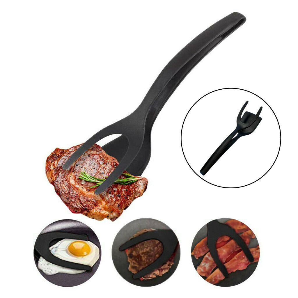 Grip and Flip Egg Tongs Food Clamp Pancake Omelette Fried Egg Tuner Black