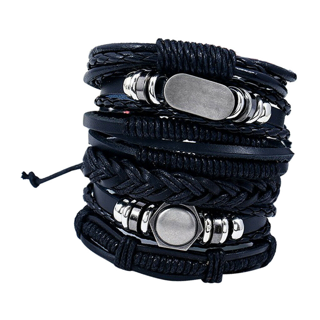 6Pcs Braided Bracelet Alloy Ethnic Tribal Punk Goth Multiple Bracelet Set