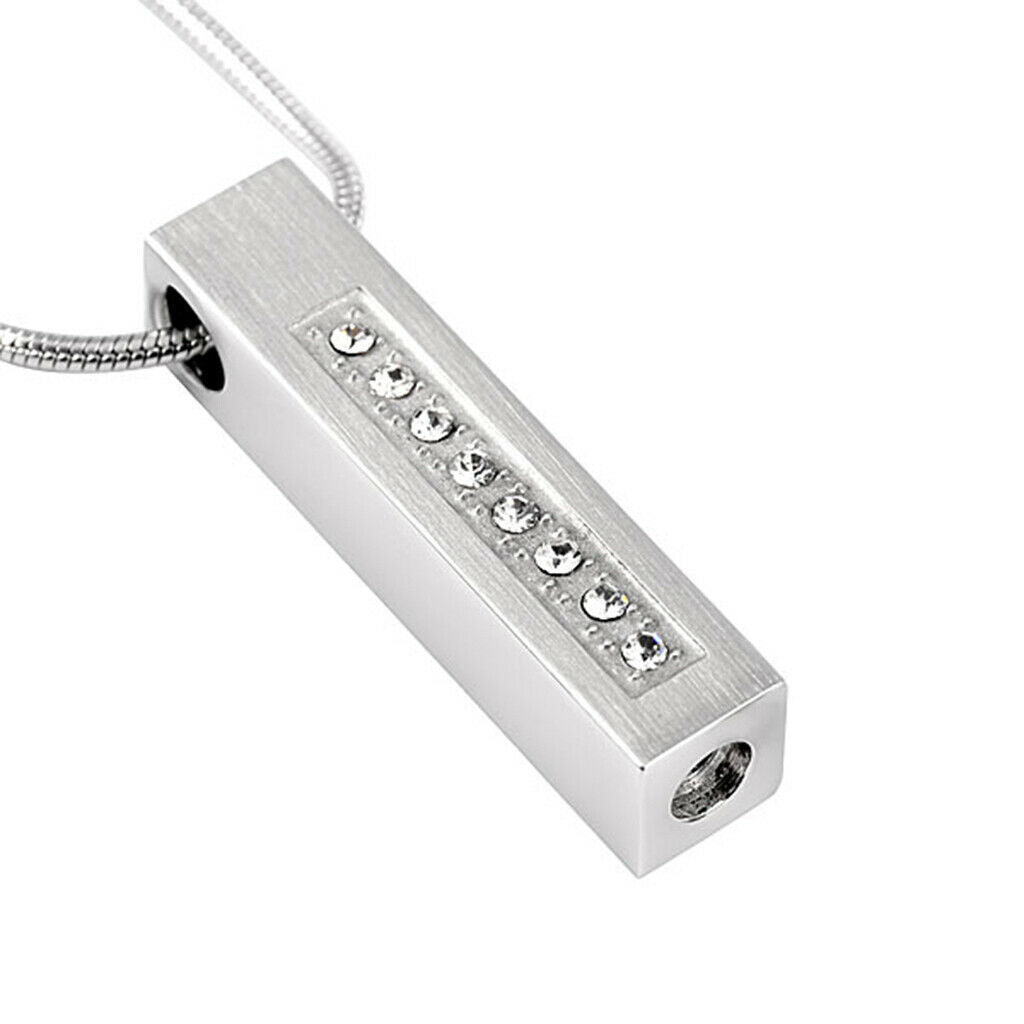Stainless Steel Memorial Urn Pendant Column Crystal Diamond Ashes Keepsake