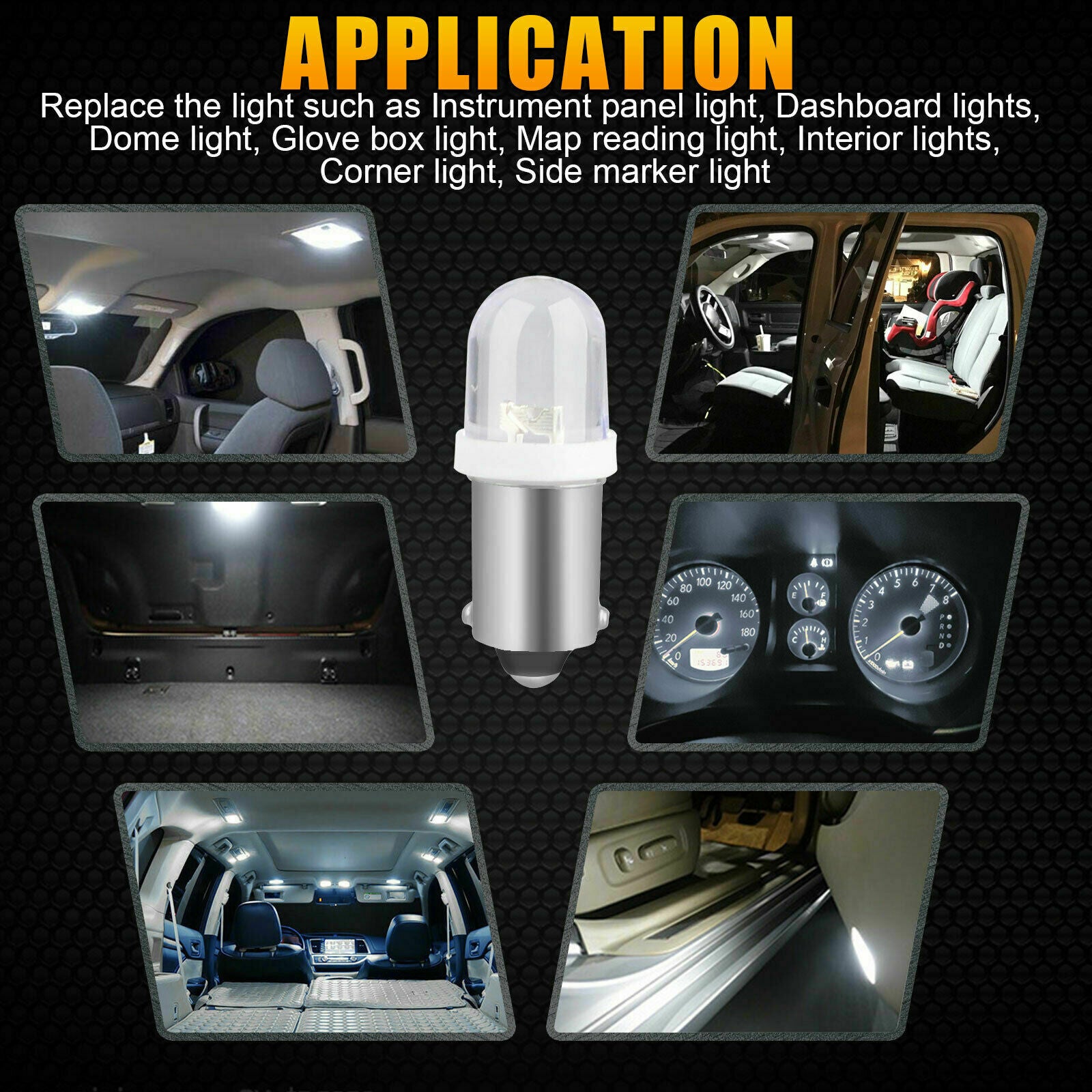 20x 12V Pure White BA9S LED Instrument Panel Light 1815 Dash Gauge Interior Bulb