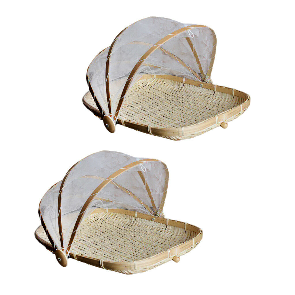 2x Fruit Basket Bamboo Fruit Basket with Lid Fruit Bowl Bamboo Basket L + S