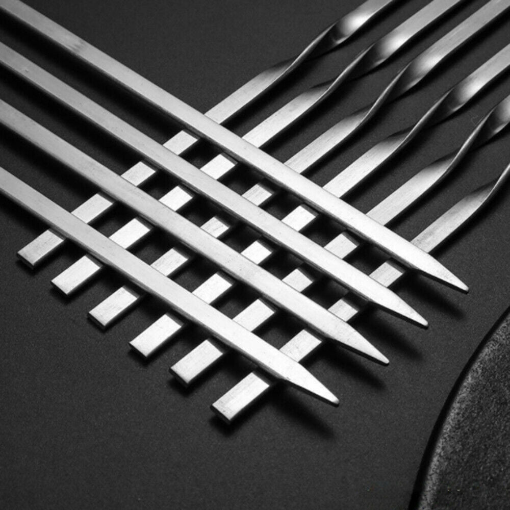 20Pcs Reusable flat Stainless BBQ Skewers Needle Stick For Meat Shrimp Chicken