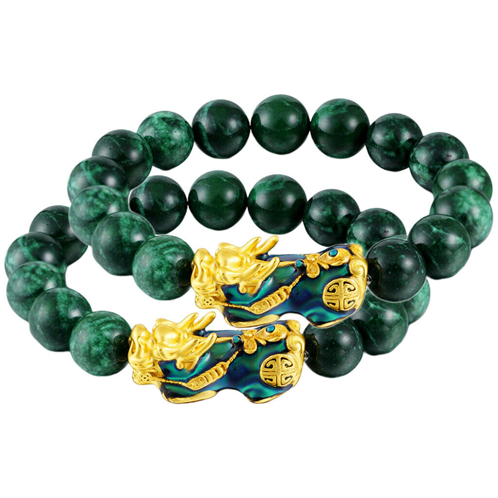 2x Feng Shui Obsidian Carved Pixiu Bracelet Attract Wealth Jewelry Elastic