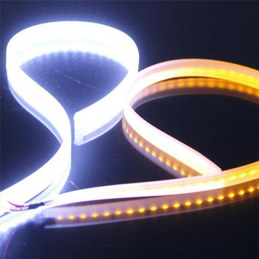 2Pcs Flexible White-Amber LED Strip Tube Light Daytime Running Turn Signal Lamp
