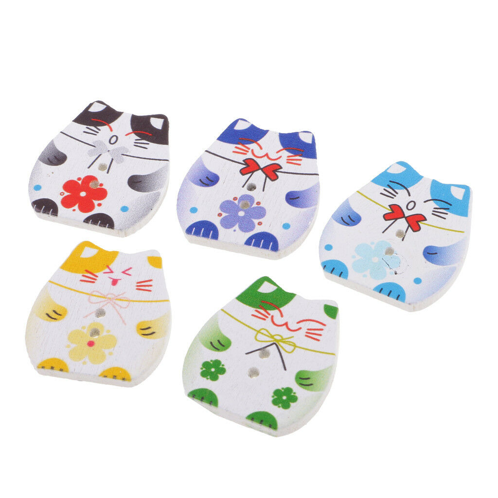 100x Colorful Cat Wooden Buttons Embellishments for Party Decoration Crafts