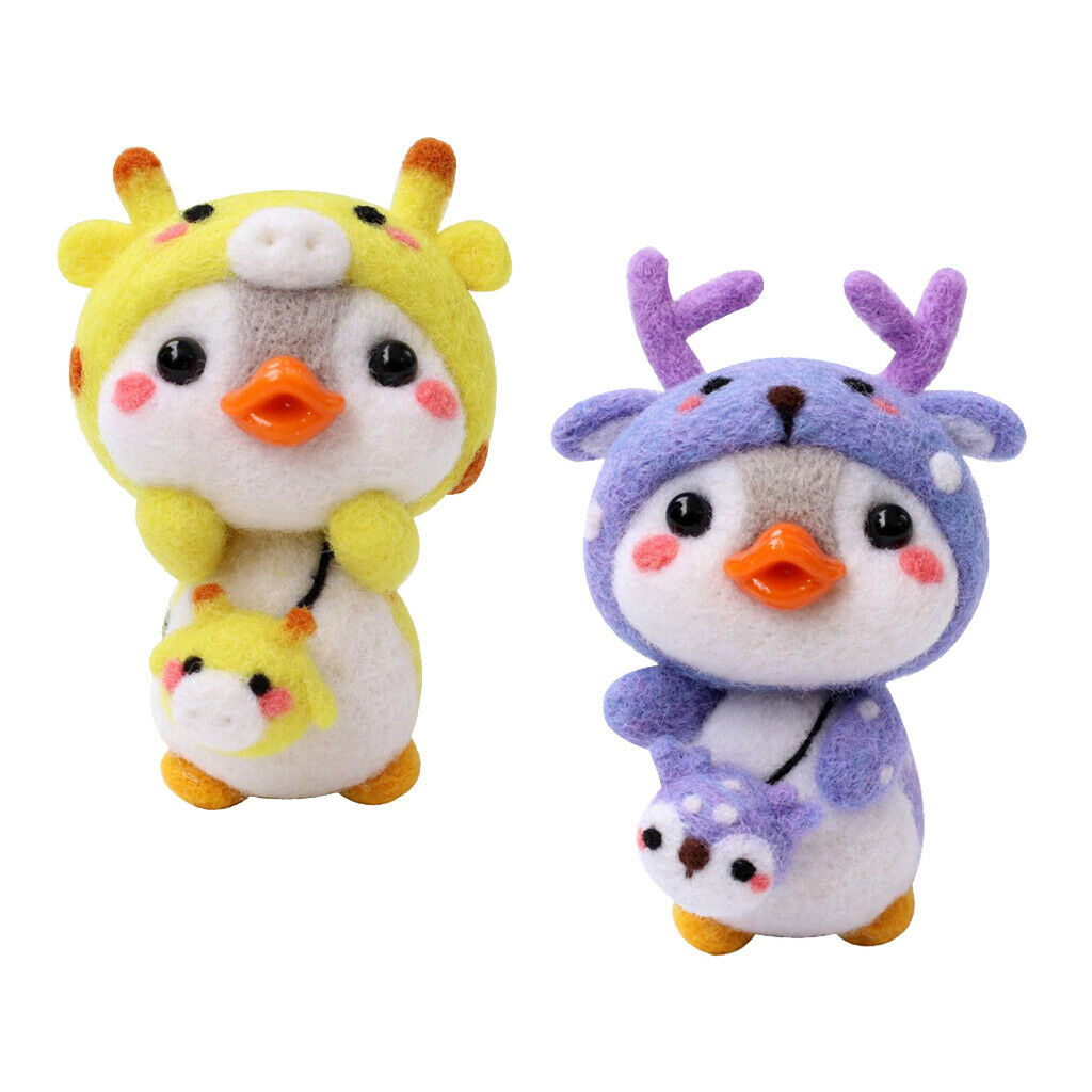 Cartoon Penguin Needle Felting Kits Wool Roving Needlework Elk Giraffe
