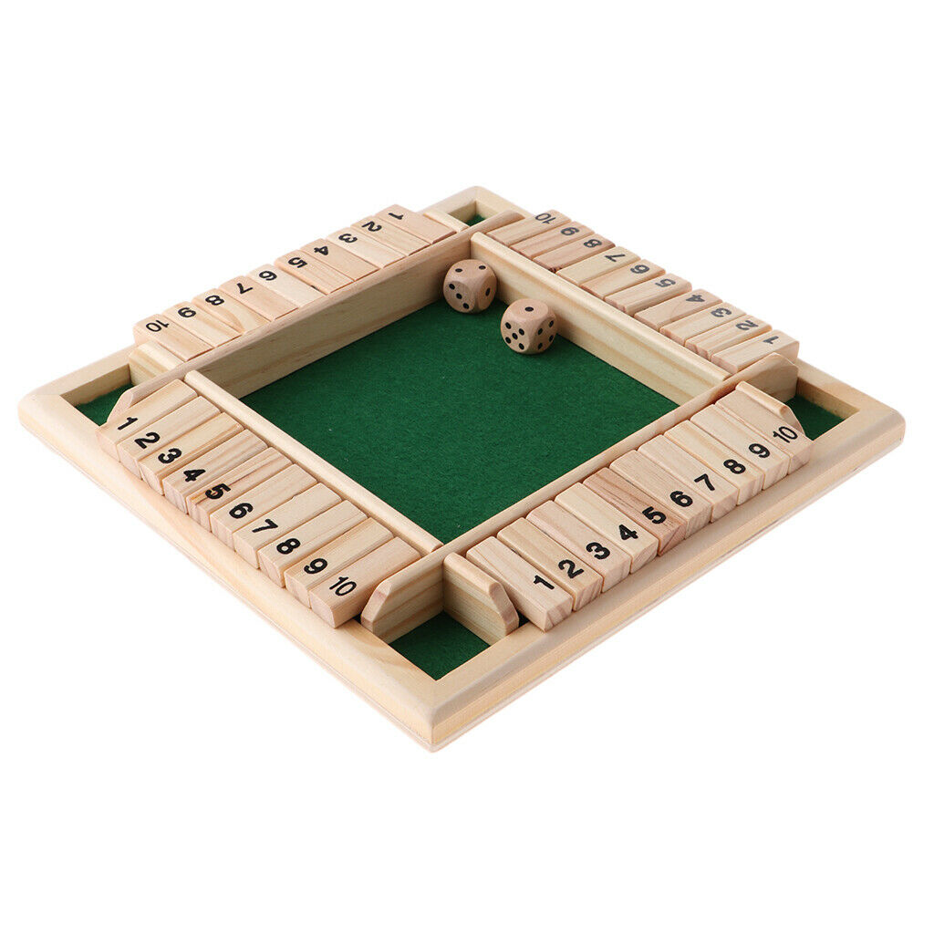 Traditional Wood 4-Sided 1-10 Numbers Shut the Box Dice Board for Party Toys