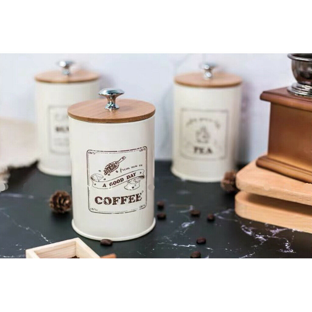 3pcs Retro Tea Coffee Sugar Canisters Kitchen Container Pot Tin w/ Lids