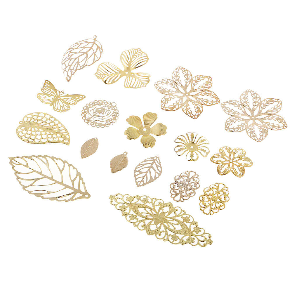 17x Metal Filigree Leaves Charms Pendant Jewelry Making Findings Accessories