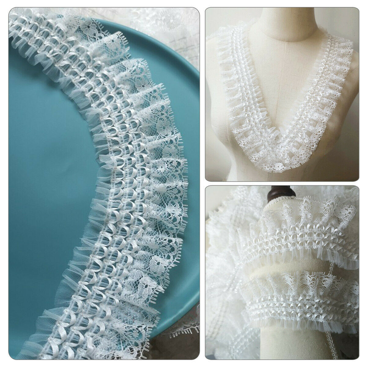 50cm Lace Pleated Trim Elastic Ruffle Ribbon Chiffon Collar Clothing Sewing DIY