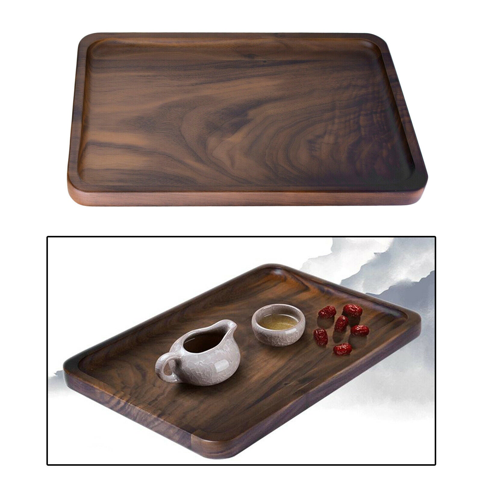 Black Walnut Wooden Rectangle Storage Tray Dinner Plates Kitchen Utensils