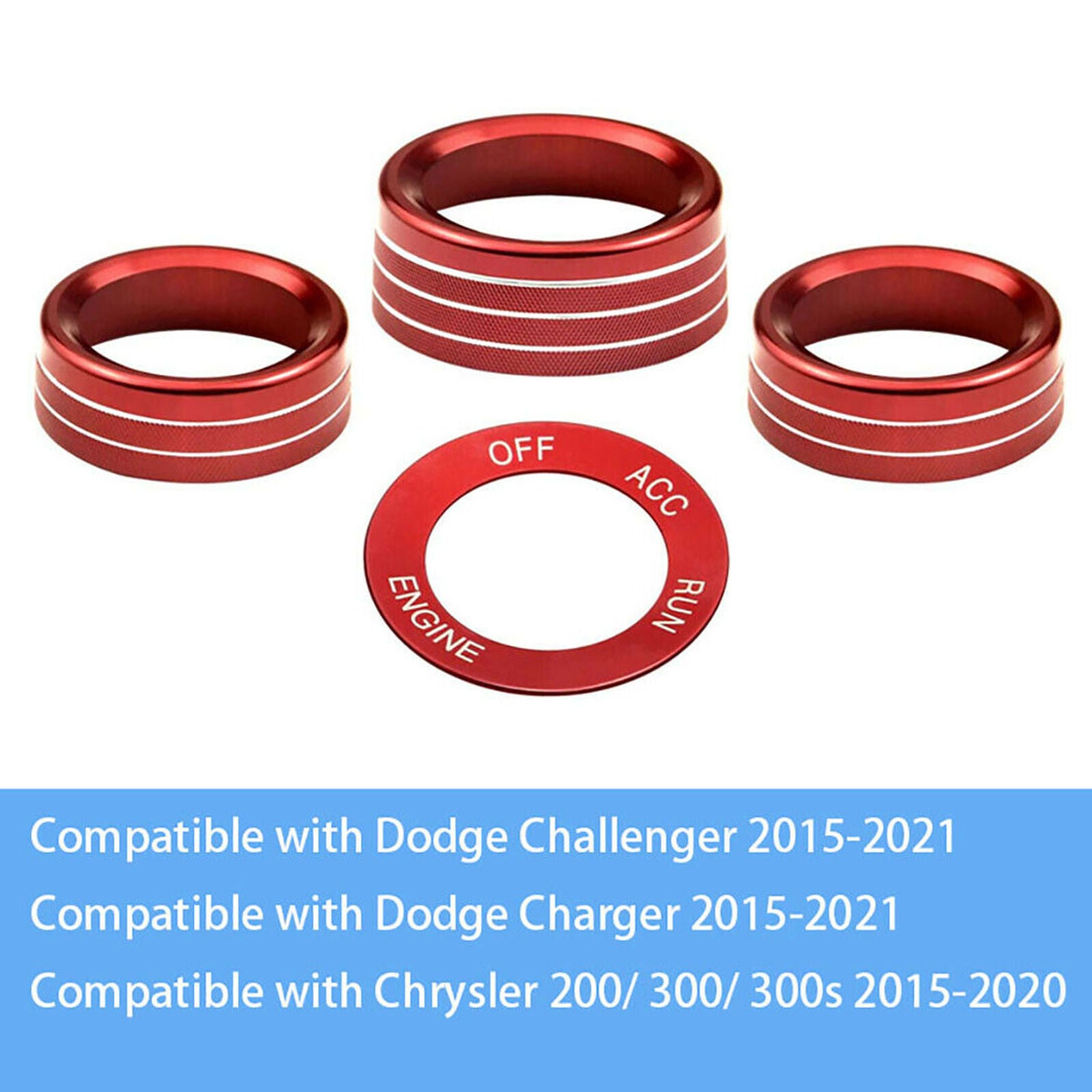 AC Radio Switch Trim Ring Knob Engine Start Stop Covers For Dodge Challenger