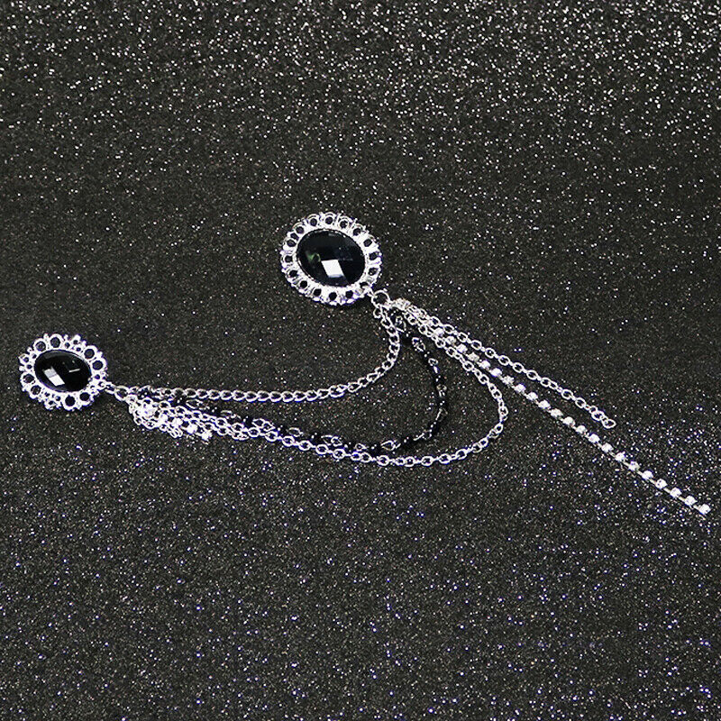 Fashion Crystal Tassels Gem MUSIC SYMBOL Crown Chain Suit Collar Brooch Pins