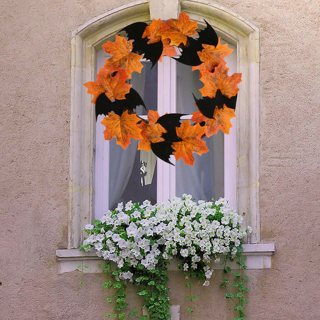 10'' Autumn Maple Wreath Rattan Wreaths Garland Wall Hanging Halloween Decor