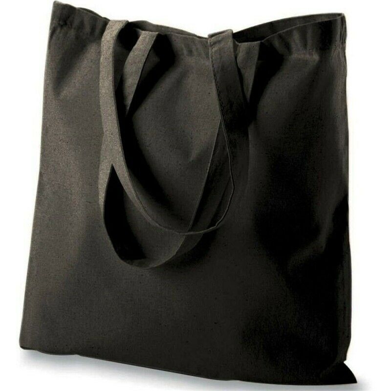 Reusable Shoulder HandBag 100% Organic Cotton Canvas Shopping Bag Black Tote Bag