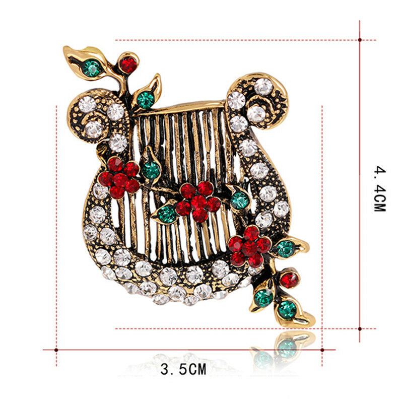 Christmas Crystal Enamel Brooch Pin Harp Lute Collar Rhinestone Brooch Jewelr Qx