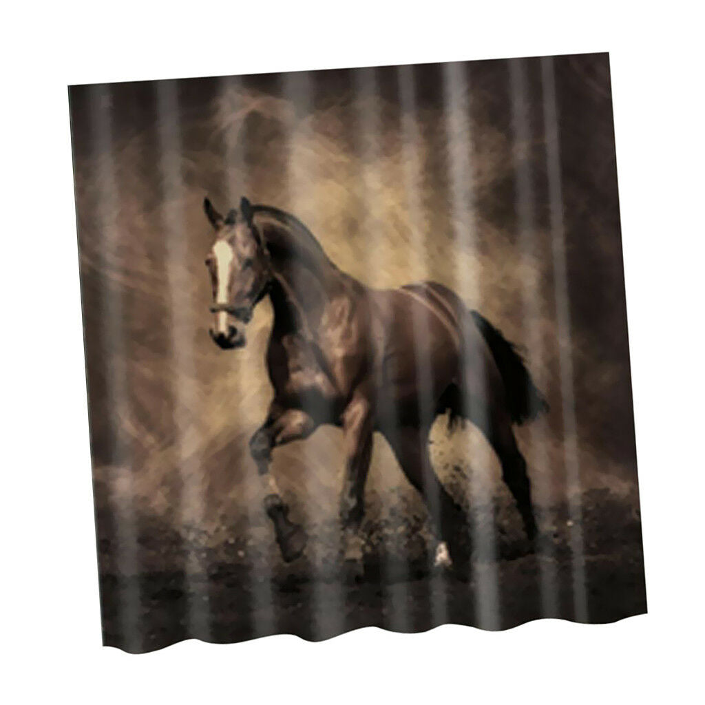 Waterproof Polyester Horse Print Shower Curtain Sheer Panel + 12pcs Hook