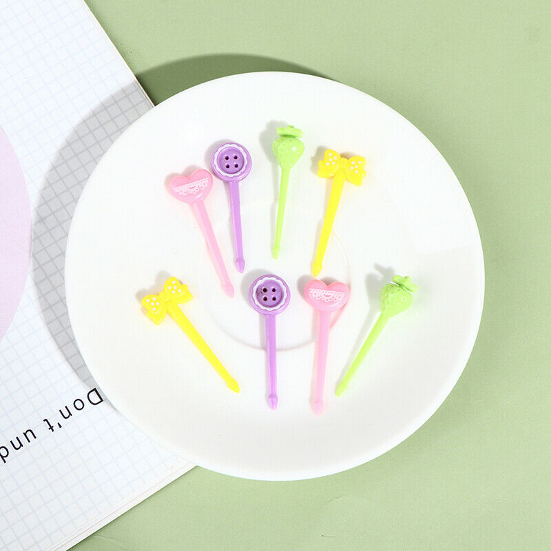 8Pcs Mini Kids Pinkycolor Fruit Fork Cartoon Snack Cake Dessert Food Toothp DF