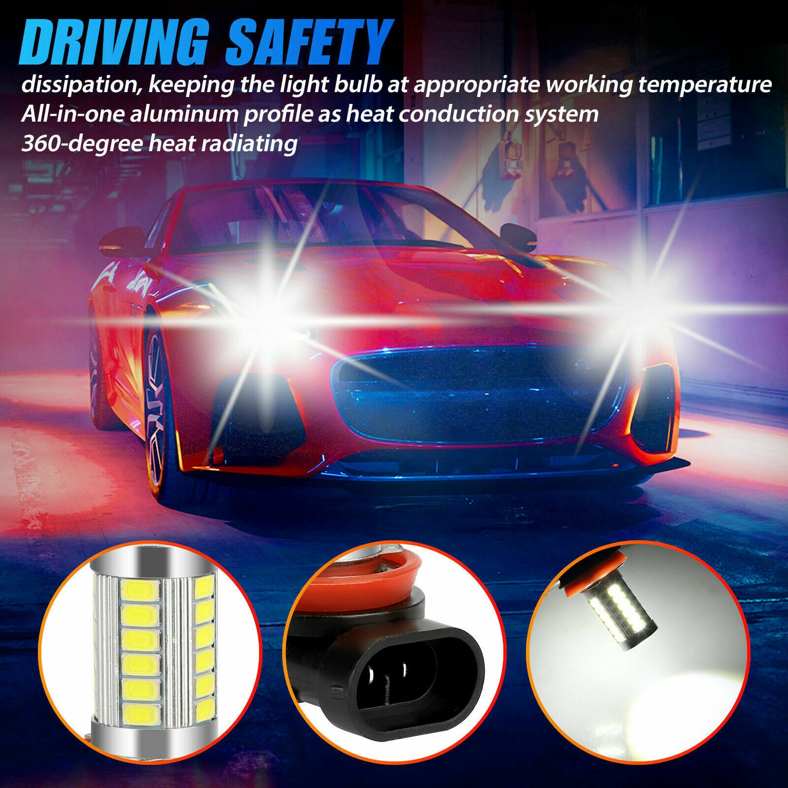 4x H11 H9 H8 LED Headlight Kit High/Low Beam Fog Driving Bulbs 6500K Xenon White
