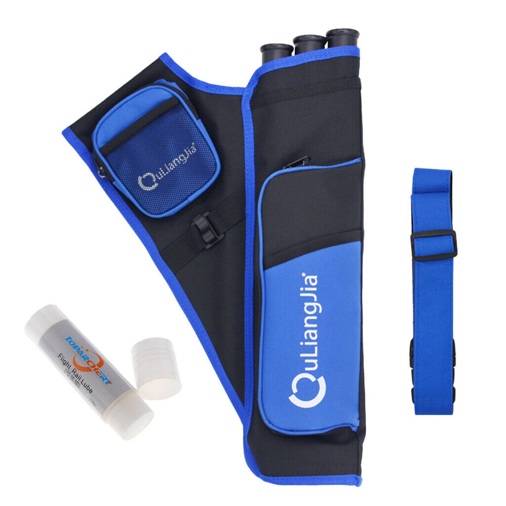 3 Tubes Quiver Arrow Holder Bag with Adjustable Belt Blue & 2pcs Wax Tube