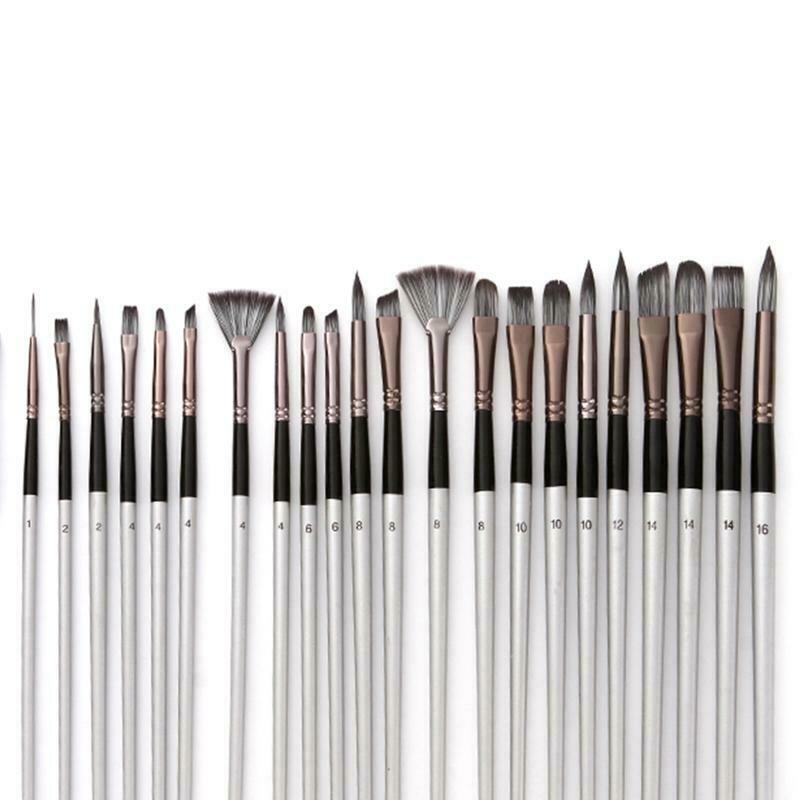 24pcs/set Nylon Hair Wooden Handle Watercolor Paint Brush Pen Scrubbing Scraper