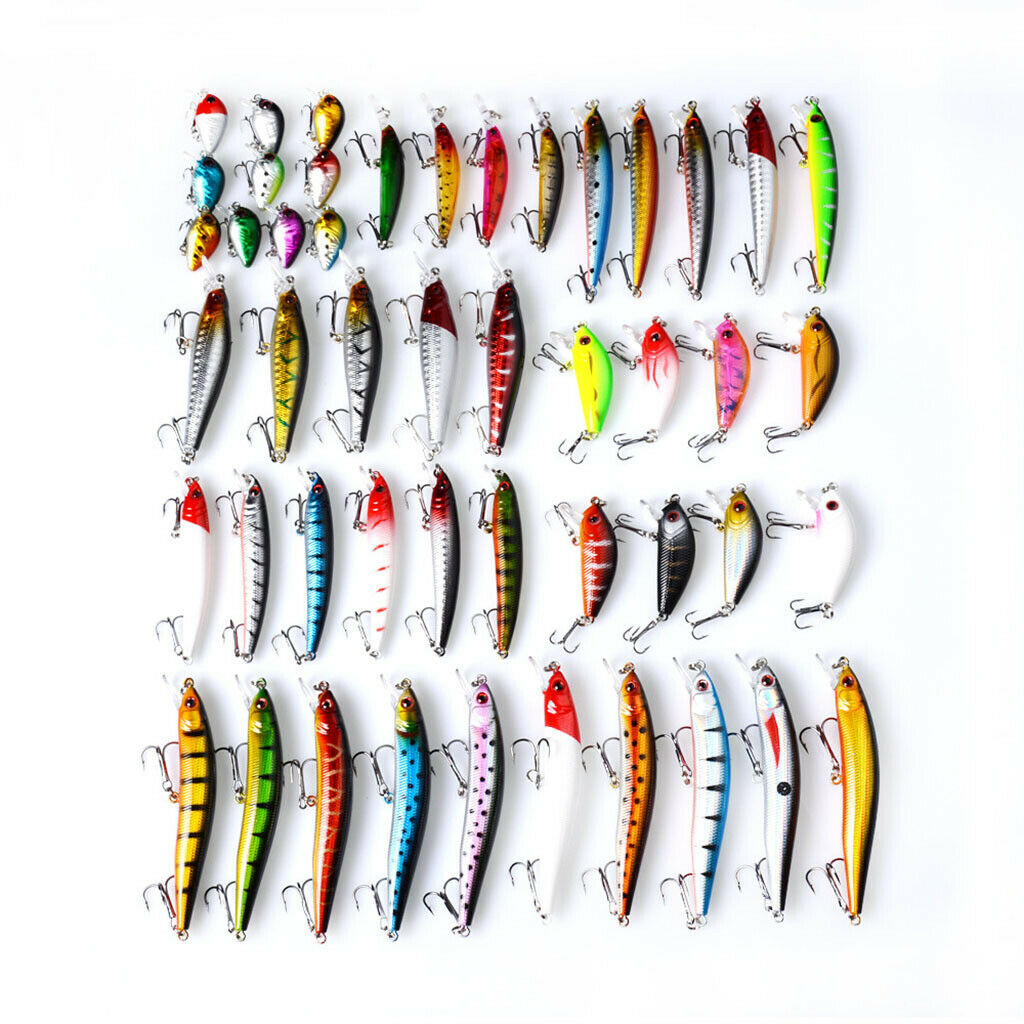 48pcs Mixed Fishing Lures Minnow Hard Bait Life-like Bass Tackle Swimbait