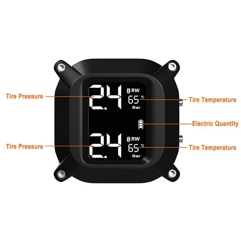 Wireless Motorcycle TPMS Tire Pressure Monitor Systems with 2 Sensors Waterproof