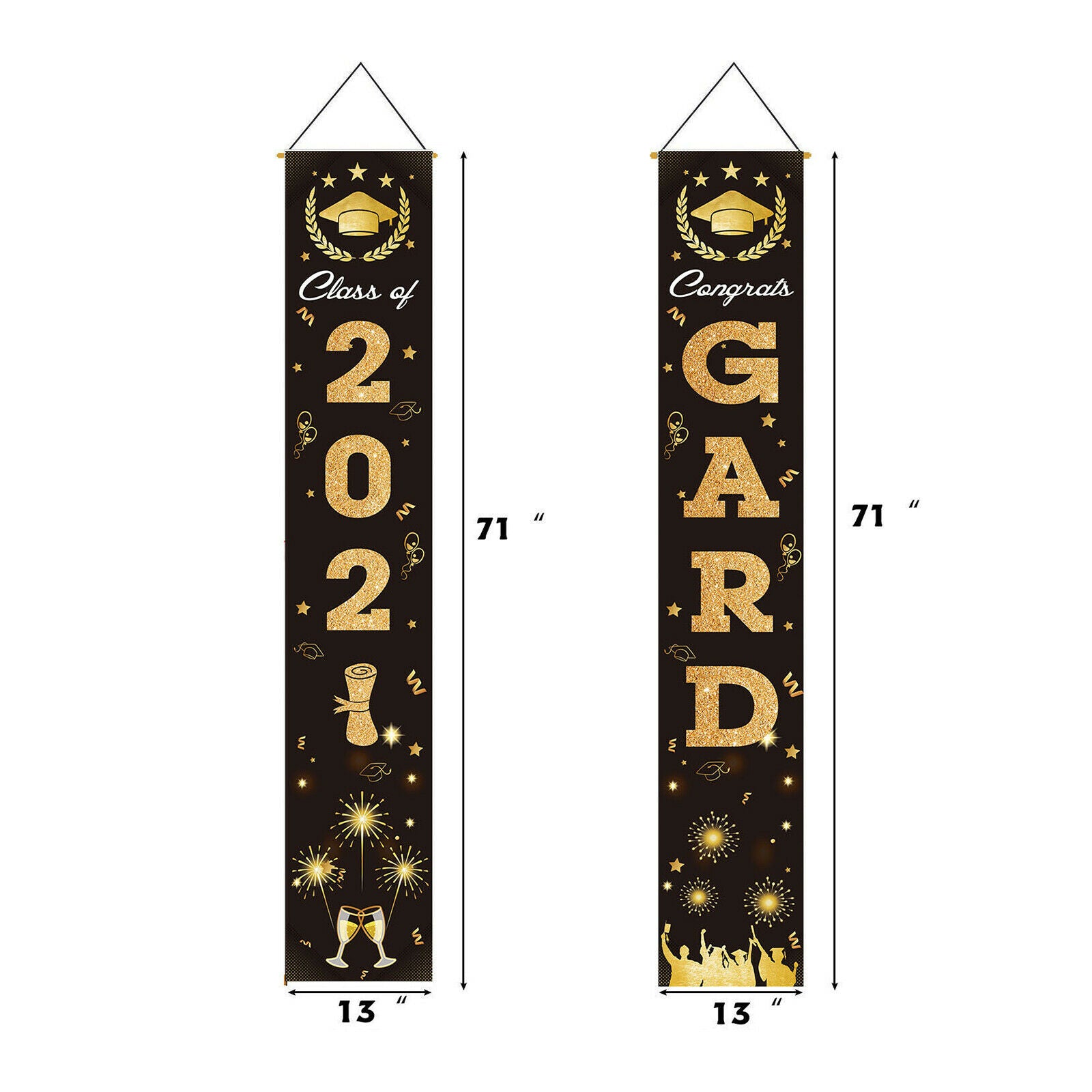 1 Pair Class of 2021 Congrats Grad Porch Banners for Any Schools or Grades