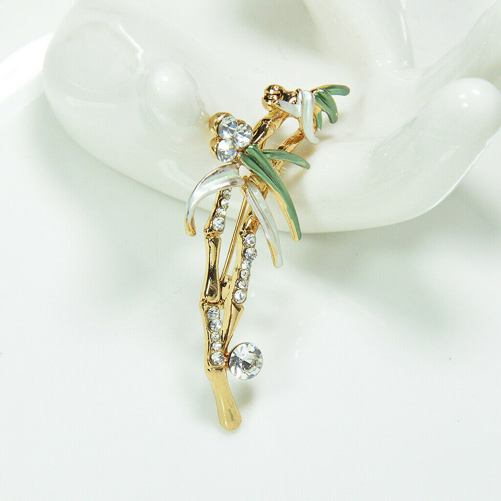 Natural Inspiration Bamboo Brooch Crystal Rhinestone Brooch Pin Green