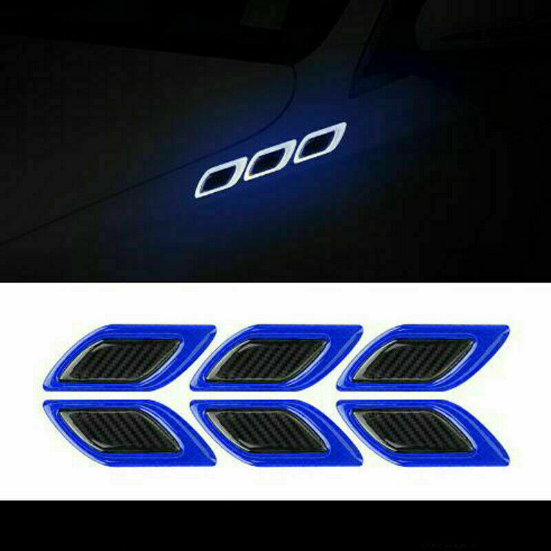 6x Blue Car Vent Edge Bumper Reflective Stickers Decals Carbon Fiber Patter