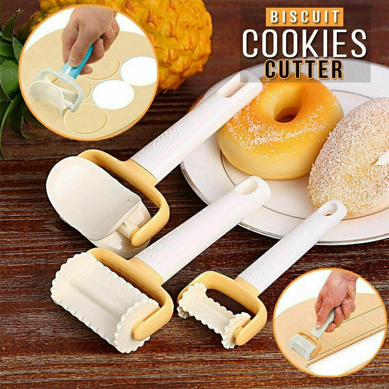 3PCS Rolling Cookie Pastry Dough Cutter Roller Slice Biscuit Cutting Blader