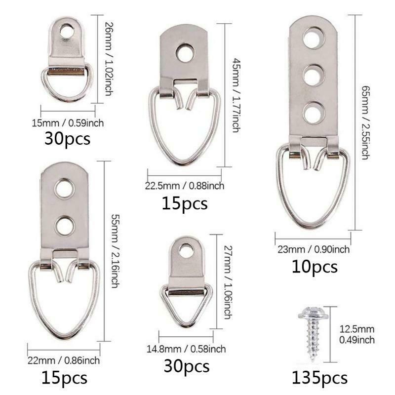 415Pcs Picture Hangers Assortment Kit with Screws Photo Hanging Hardware D-Ring