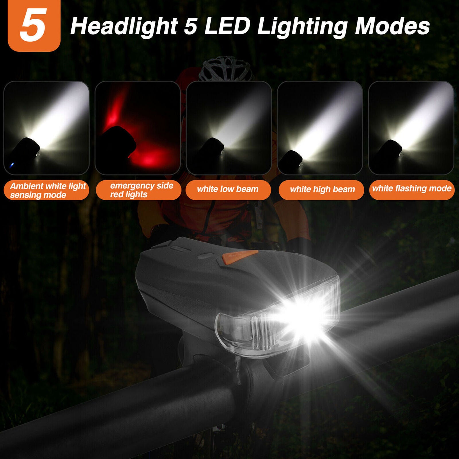 Bike Light Set Bicycle LED Headlight Taillight Front/Rear Lamp USB Rechargeable