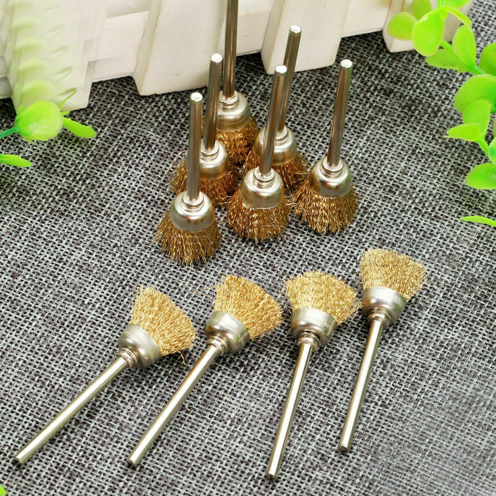 10Pcs 3mm Shank Mandrel Brass Wire Wheel Brushes Rotary Tool Grinder Accessories