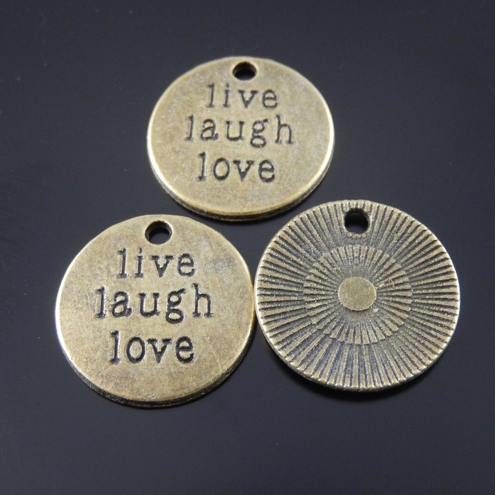 20 pcs Antiqued Bronze Tag Round Charm Alloy Engraved Pendant Drop Dangle 19*2mm