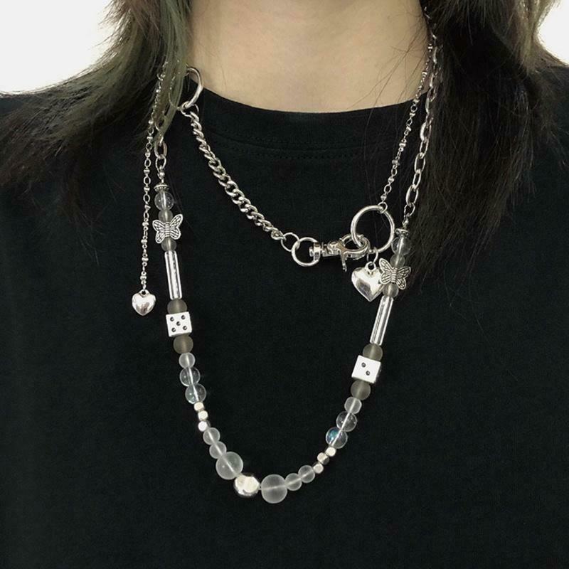 Butterfly Adjustable Choker Lucky Dice Beaded Stainless Steel Chain Necklace