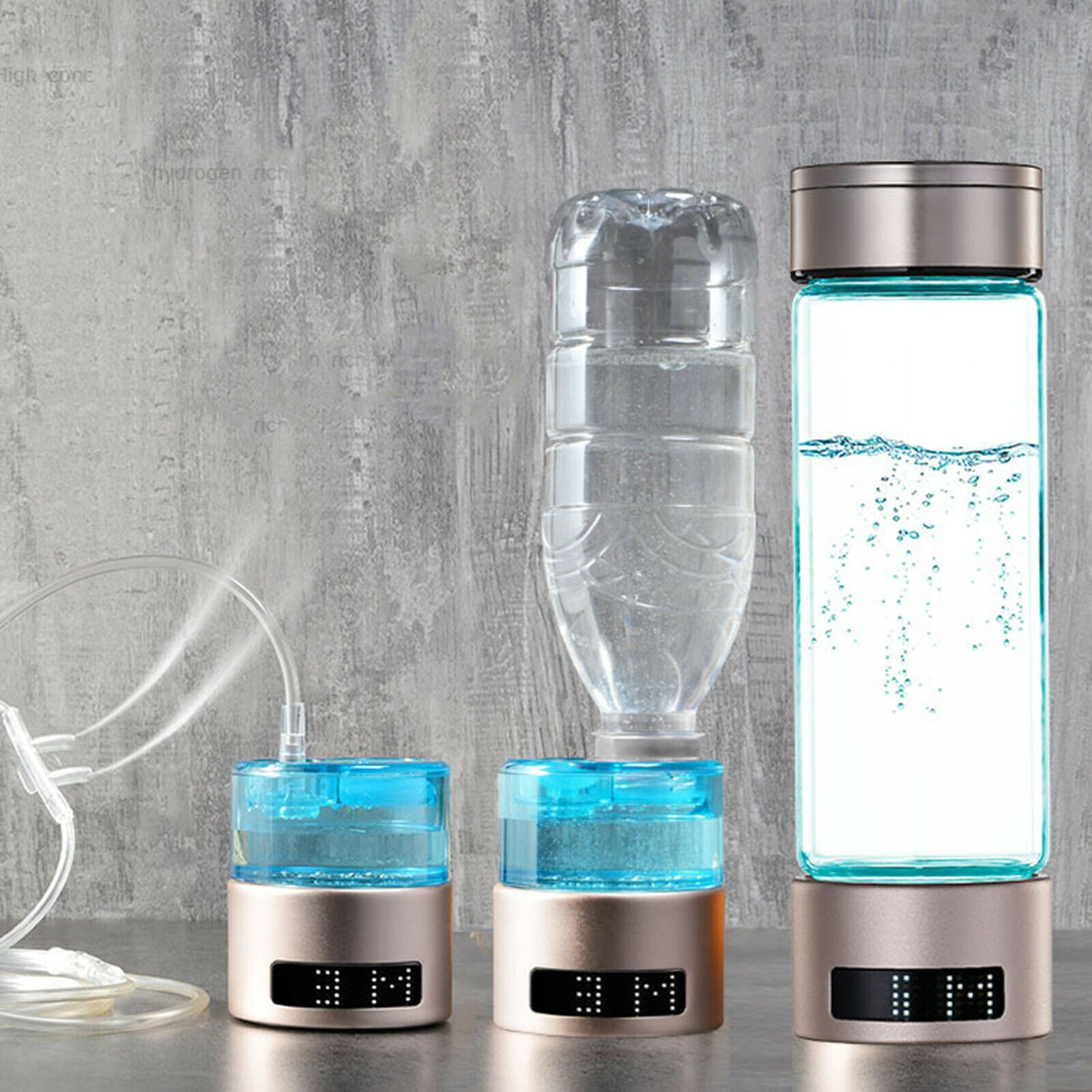 Rechargeable Hydrogen Water Bottle Cup Travel LED Display Inhaler Adapter