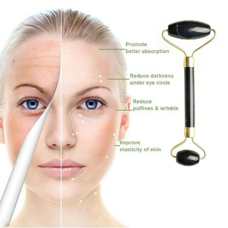 Black Jade Roller Face Massage Double Head Face Massager Natural Stone Ca.l8