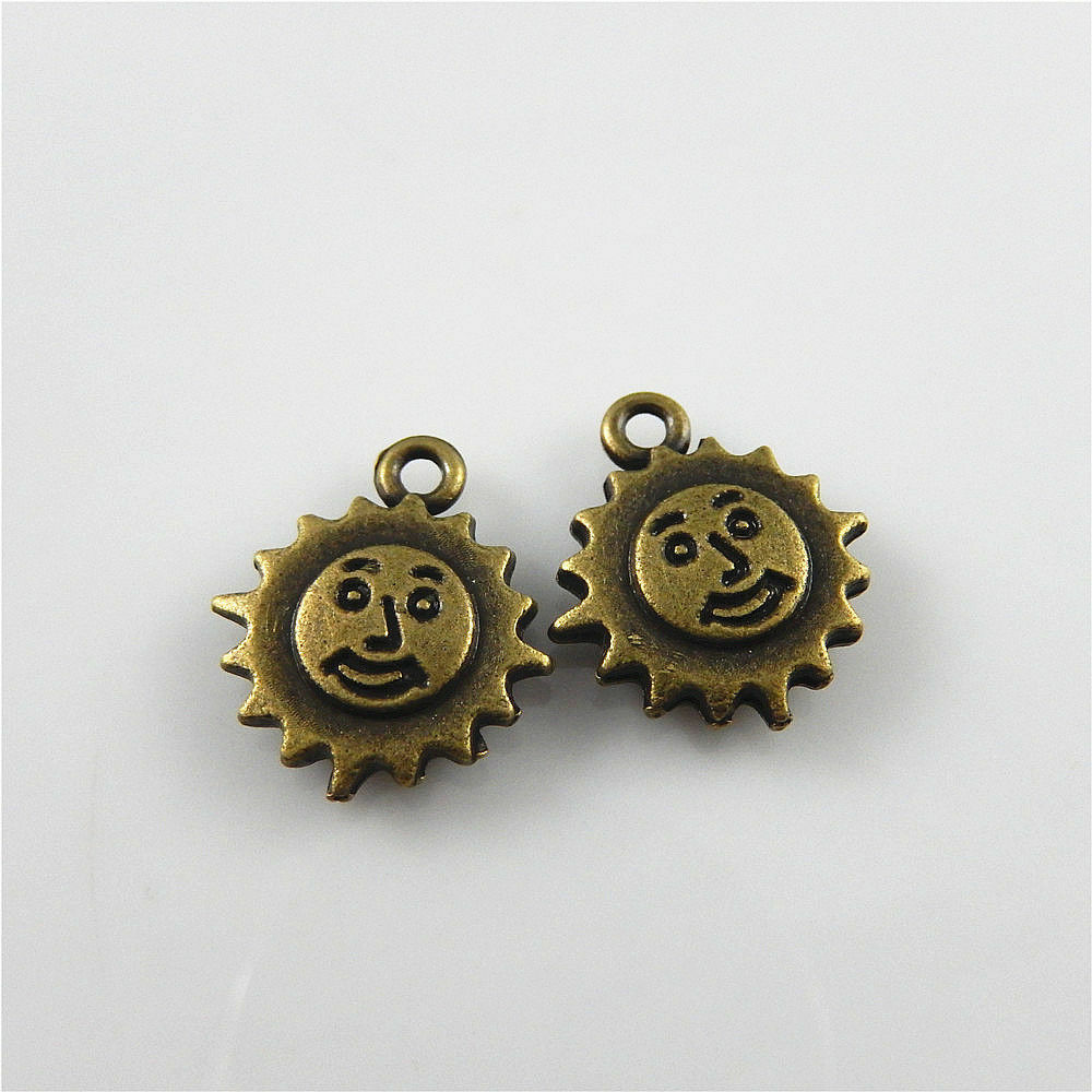 60pcs Retro Bronze Cute Smile Face Sun Charm Alloy For Jewelry Making 13*12*3mm