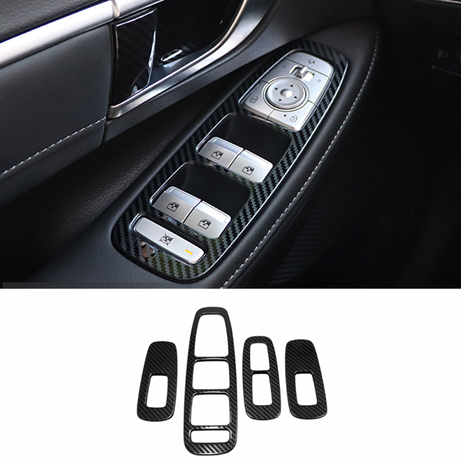 For Hyundai Sonata 2020-2021 Window Switch Panel Cover Set Carbon Fiber Look