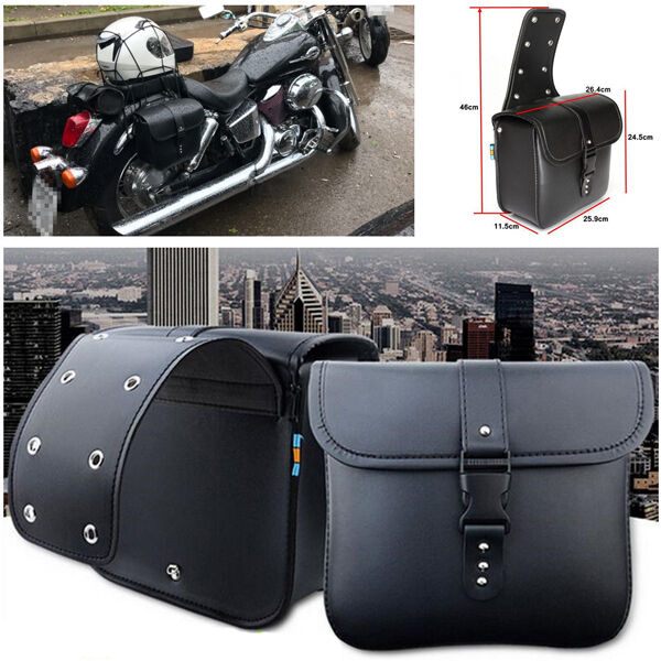 2PCS Motorcycle PU Leather Saddle Bags Storage Tool Pouch Waterproof  Handy