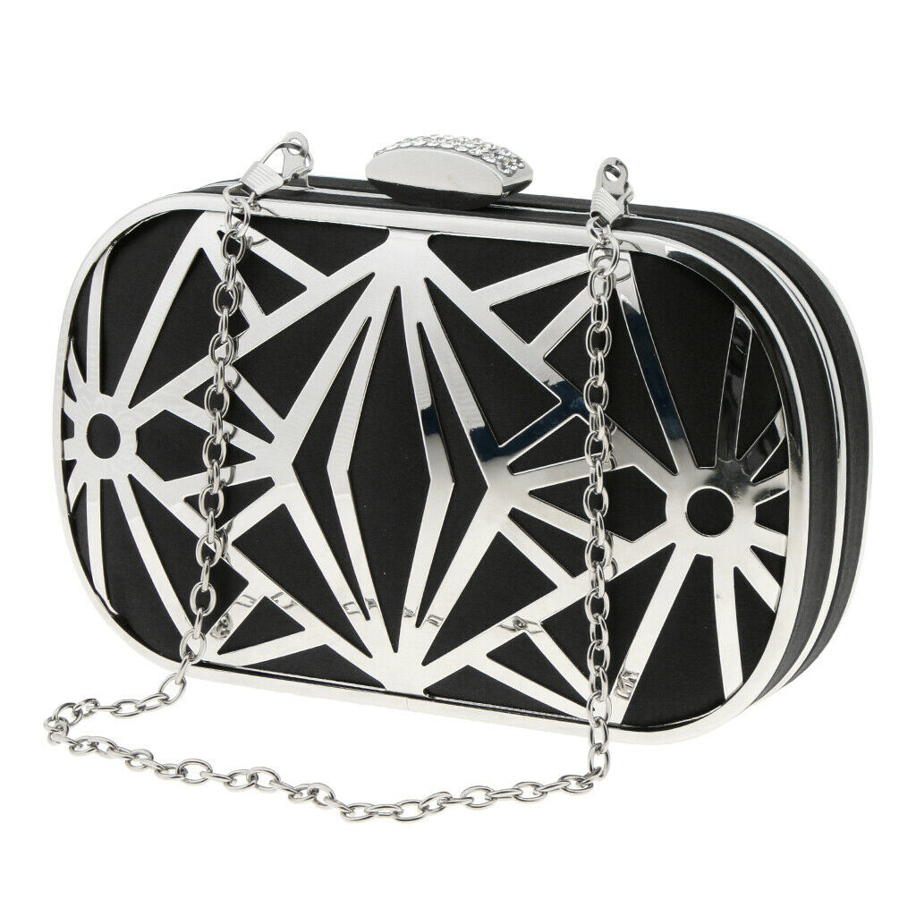 Women Hollow Metal Clutch Bag Evening Bridal Bag Wedding Prom Handbag Black