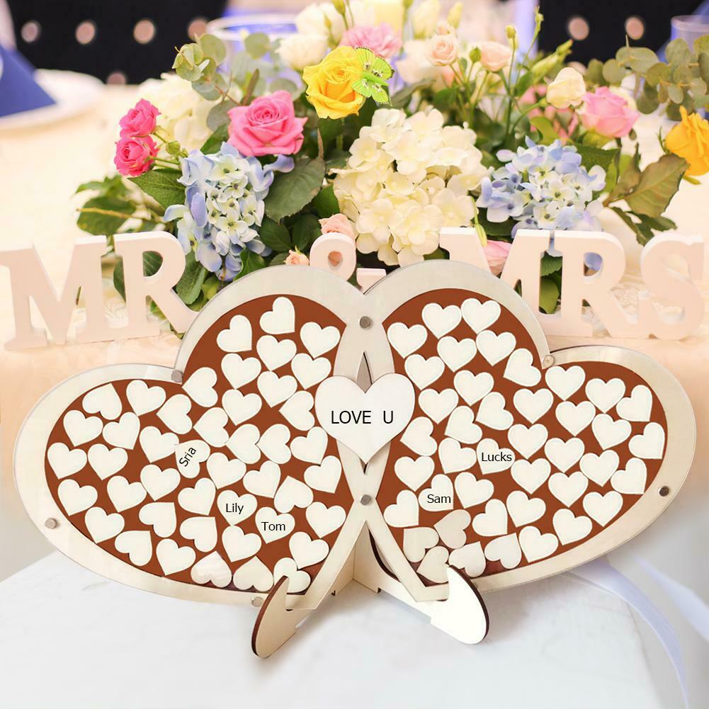 Wedding Personalized Guest Book Double Heart Shaped Custom Signature Puzzle @