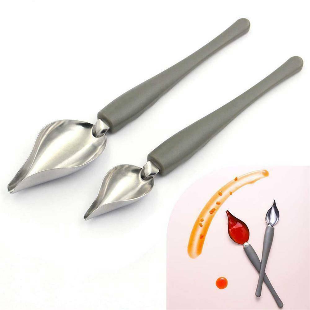 2Pcs Sauce Painting Accessories Stainless Steel Pencil Coffee Draw Tools Spoon