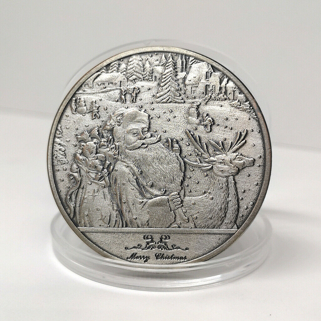 1Pc Merry Christmas Santa Claus Coins 40mm Collections Badge Gray