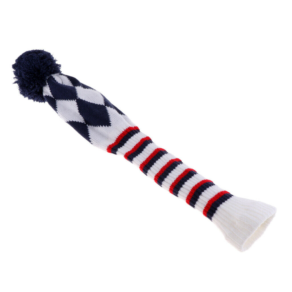 Golf Driver Headcover Club Sock Golf Head Cover Pom Pom white rhombus