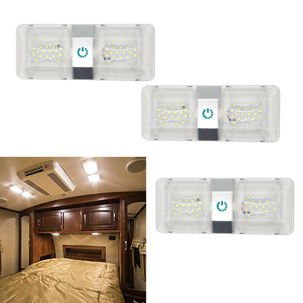 3 Pieces 48LED Dual Lamp Touch Dimmable Car Reading Light 11-18V 6000-6500k