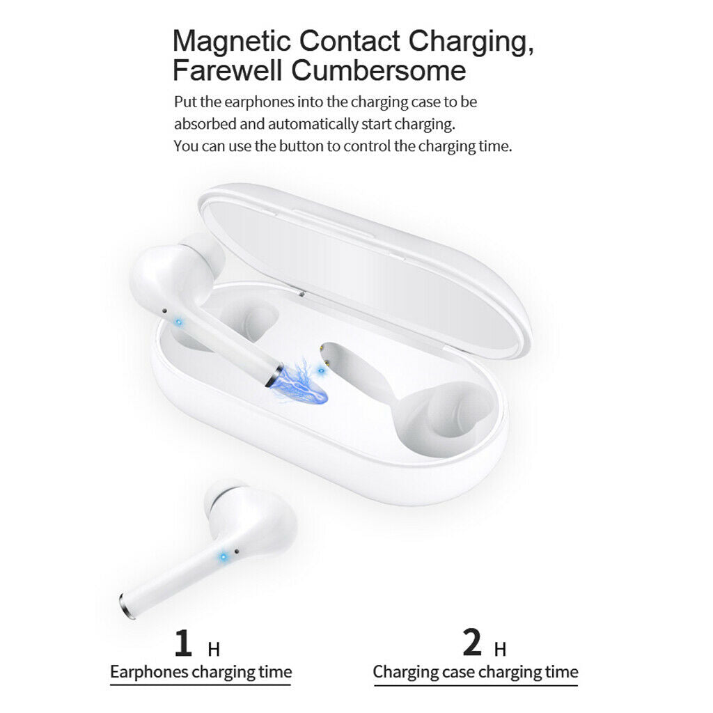 Bluetooth 5.0 True Wireless Earbuds Sports Headsets Stereo Headphones White
